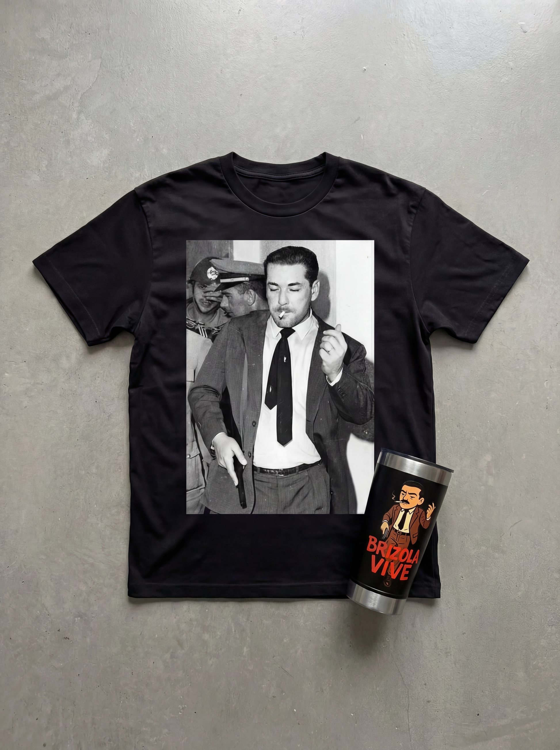 Combo Legalidade Marginália — camiseta streetwear Brizola com copo térmico, kit por R$ 189